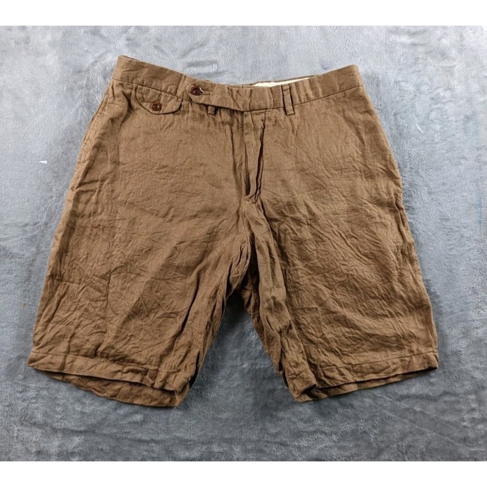 Polo Ralph Lauren Shorts Mens 34 Brown 100% Linen Chino 10" Inseam Preppy READ